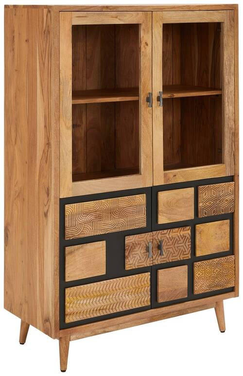 HIGHBOARD  in 95/147/45 cm  - Schwarz/Naturfarben, MODERN, Glas/Holz (95/147/45cm) - Livetastic