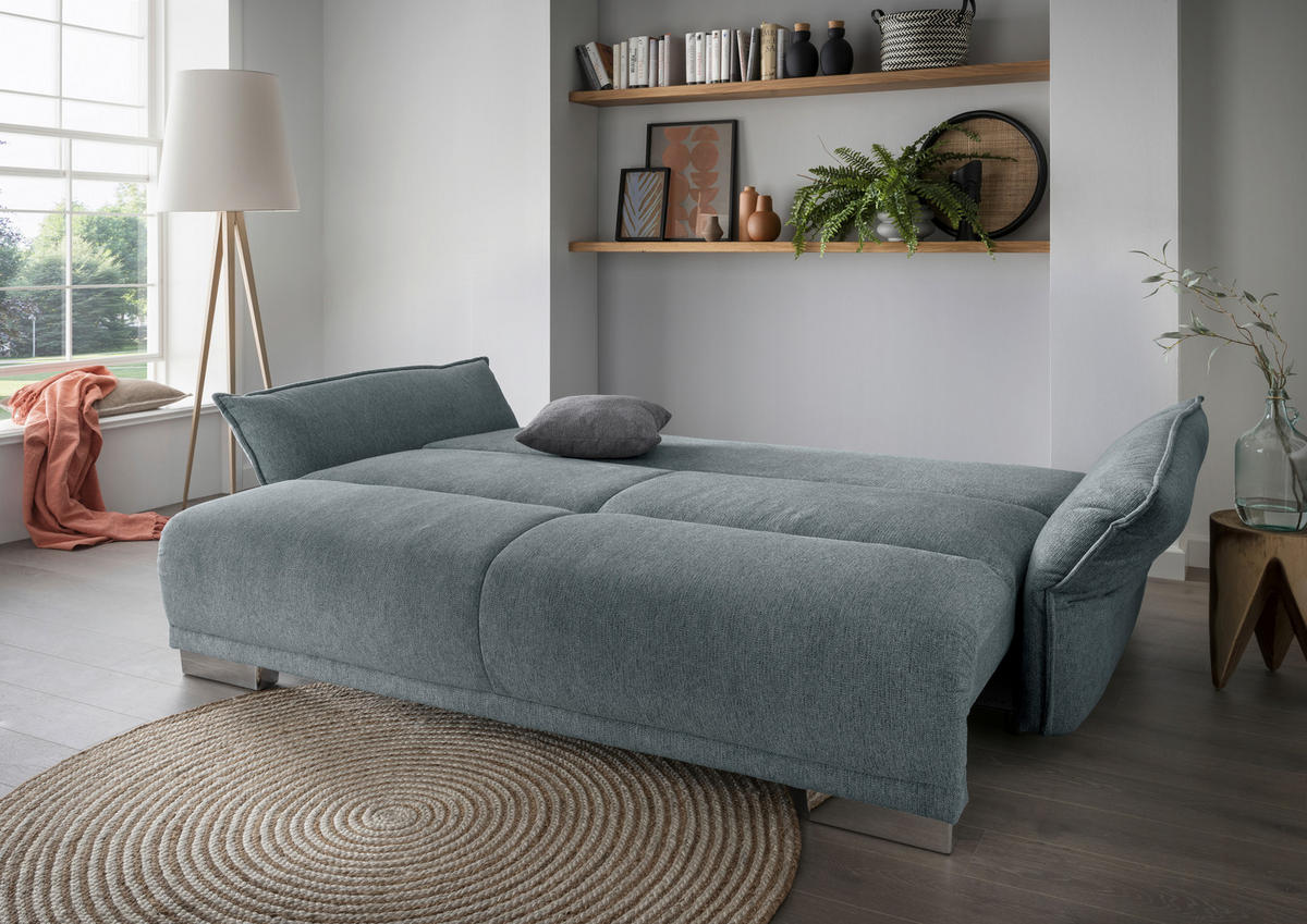BIGSOFA in Chenille Mintgrün  - Chromfarben/Silberfarben, Modern, Kunststoff/Textil (242/71/90/131cm) - Livetastic