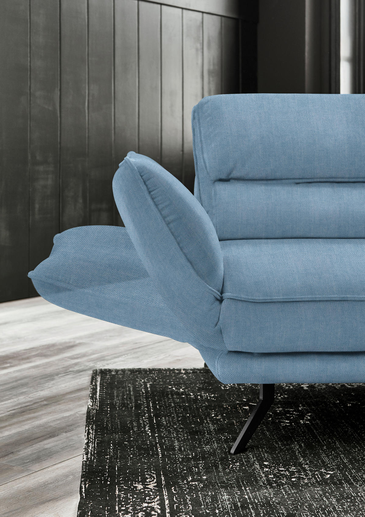 ECKSOFA in Velours Hellblau  283/153 cm  - Schwarz/Hellblau, Design, Textil/Metall (283/153cm) - Valdera