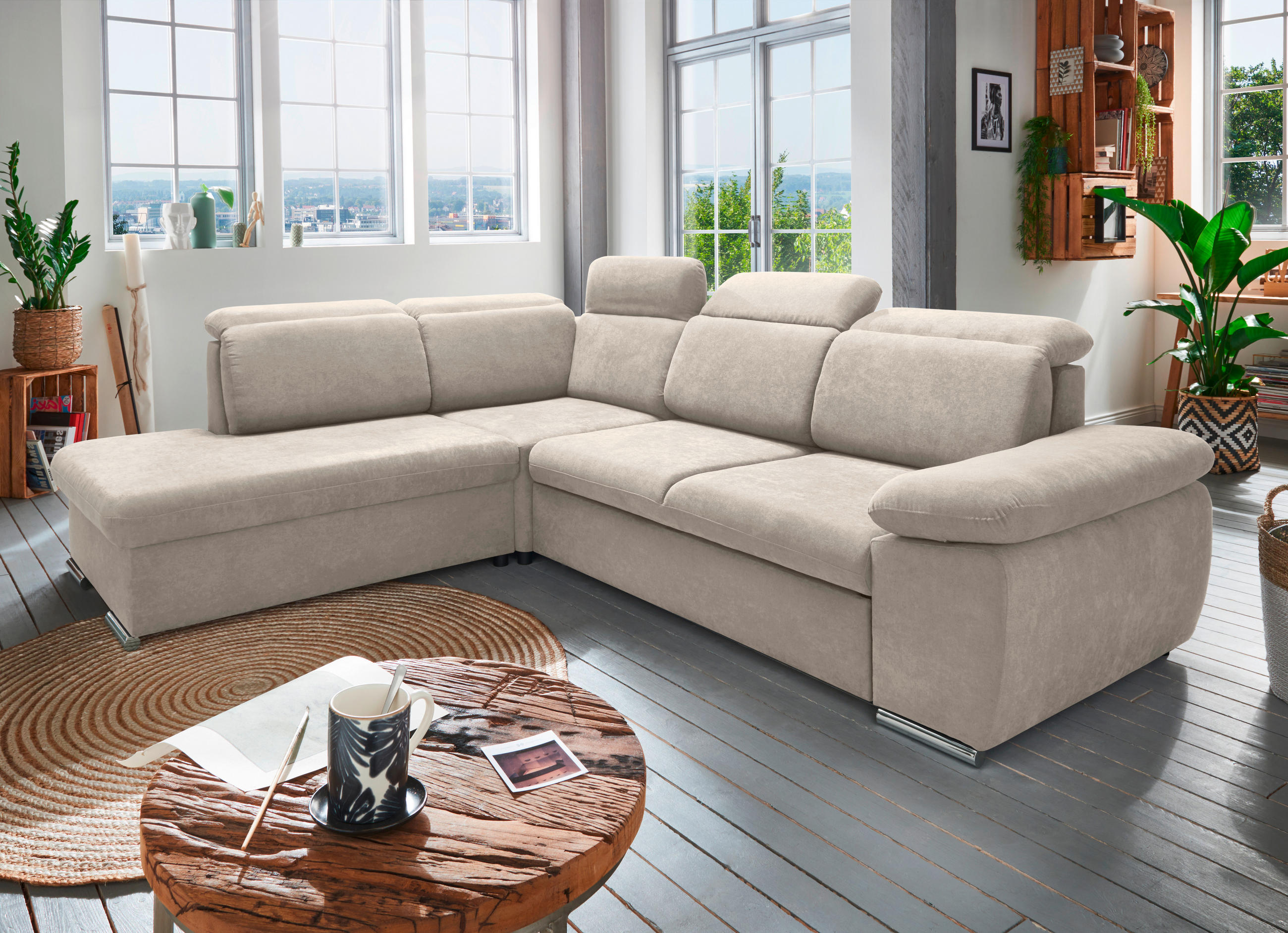 ECKSOFA in Mikrofaser Creme  - Chromfarben/Creme, Design, Textil/Metall (228/283cm) - Livetastic