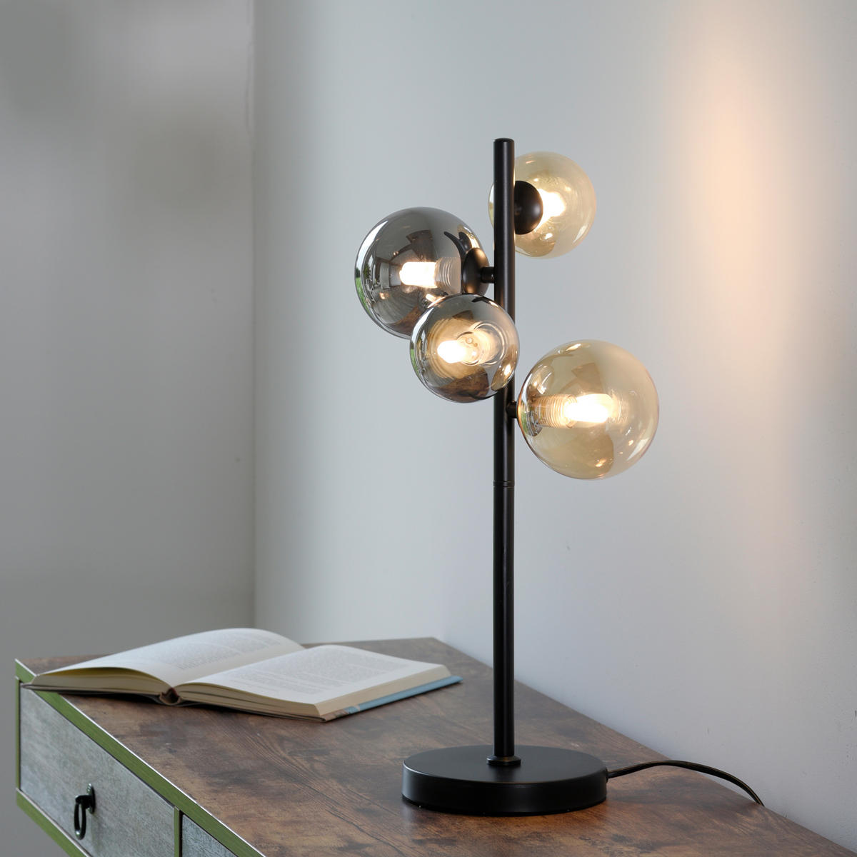 STOLNÍ LED LAMPA, 24/24/48 cm - černá, Trend, kov/plast (24/24/48cm)