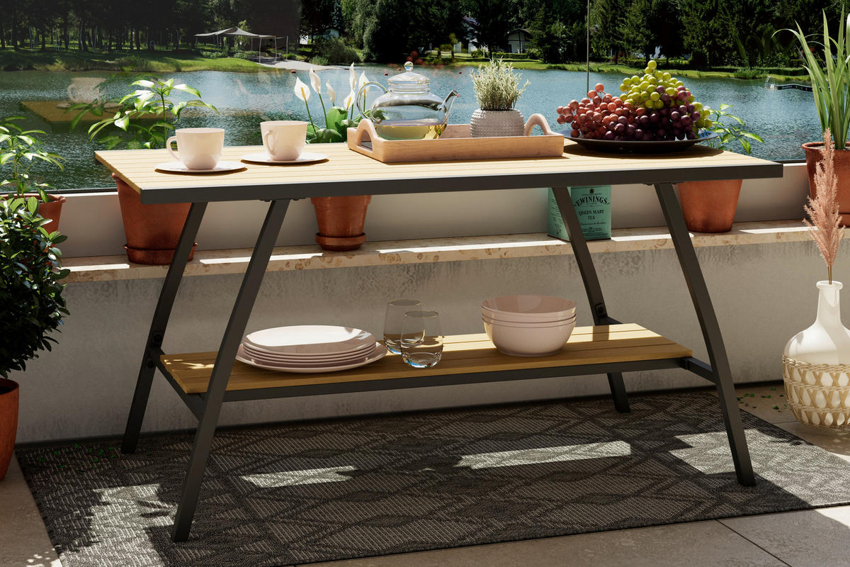 LOUNGETISCH  - Schwarz/Teakfarben, MODERN, Holz/Metall (113/59/60,5cm) - Ambia Garden