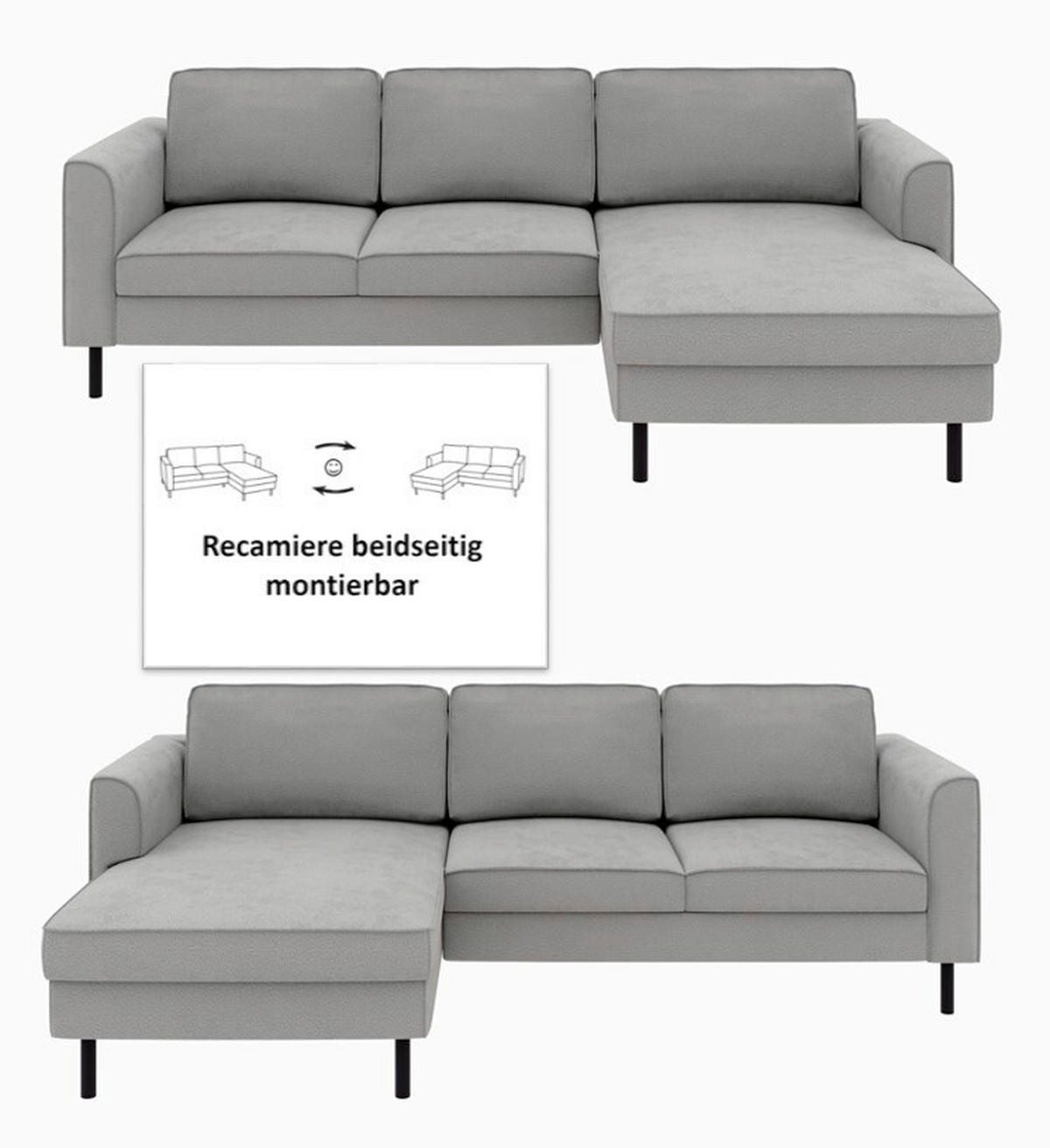 ECKSCHLAFSOFA  mit Bettkasten erhältlich, Sitzqualitäten, Schlafen auf Sitzhöhe, Bettfunktion erhältlich, Rücken echt, Armteil links, Armteil rechts Struktur Schlammfarben  - Schlammfarben/Schwarz, MODERN, Textil/Metall (232/161cm) - Trendmanufaktur