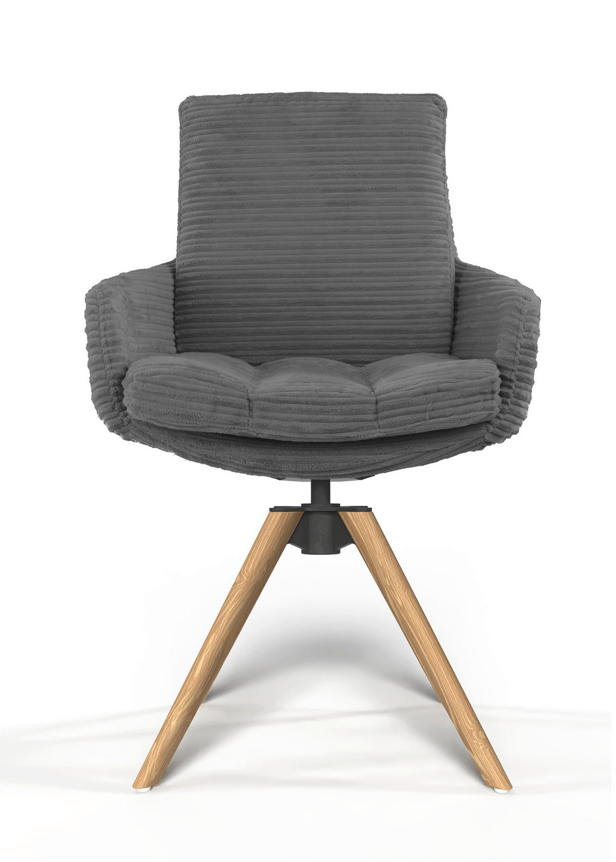 ARMLEHNSTUHL  Beinauswahl, Sitzfläche 360° drehbar, Stoff-/Lederauswahl gerippt  Dunkelgrau  - Eichefarben/Dunkelgrau, Design, Holz/Textil (60/91/62cm) - Valdera