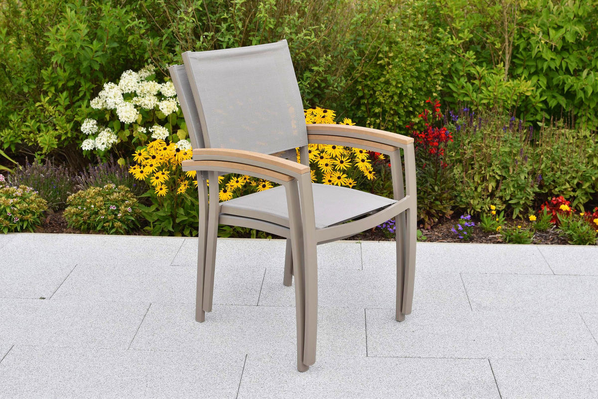 GARTENTISCHGRUPPE  - Champagner/Naturfarben, KONVENTIONELL, Kunststoff/Textil - Gardenson