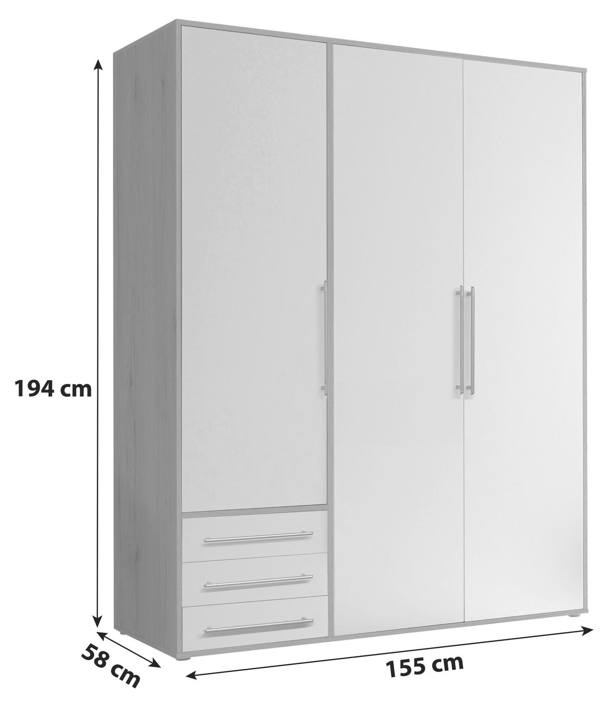 OMARA S KLASIČNIMI VRATI, bela, hrast san remo  - srebrne barve/bela, Moderno, umetna masa/leseni material (155/194/58cm) - Livetastic