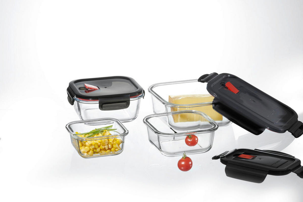 DÓZA NA POTRAVINY  - černá/čiré, Basics, plast/sklo (16/16/7cm) - Ritzenhoff Breker