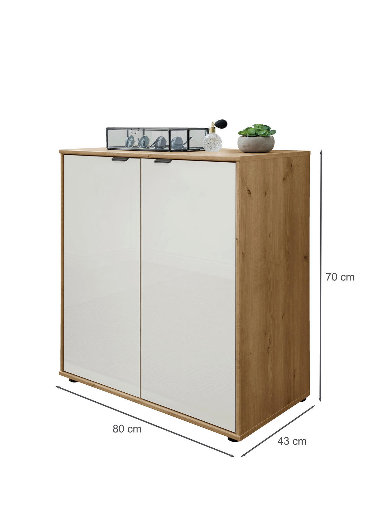 KOMMODE  in 80/70/43 cm  - Schieferfarben/Eiche Bianco, KONVENTIONELL, Glas/Holzwerkstoff (80/70/43cm) - Dieter Knoll