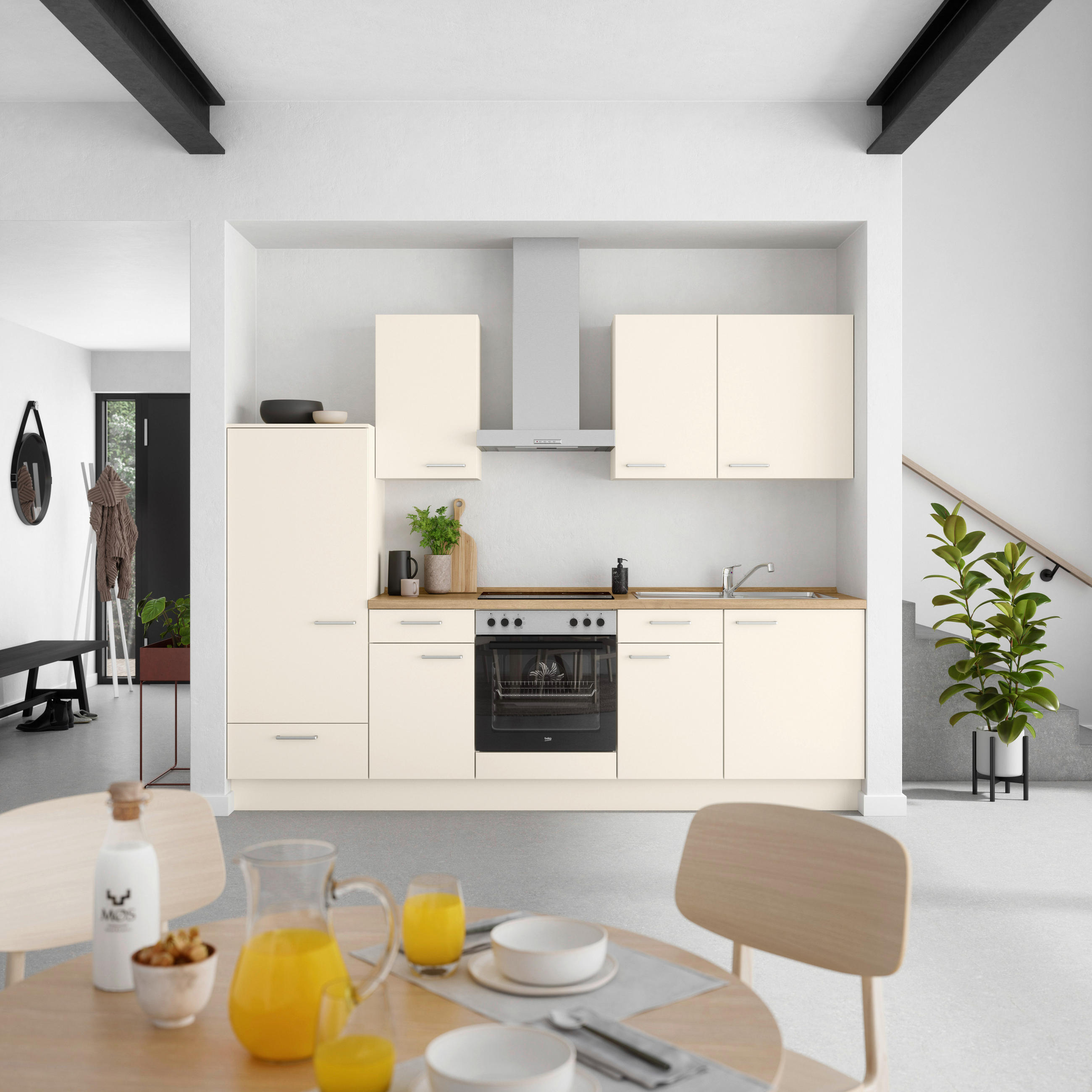 KÜCHENBLOCK Touch 270 cm  in Eichefarben, Magnolie  - Edelstahlfarben/Eichefarben, MODERN, Holzwerkstoff/Metall (270cm) - Nobilia