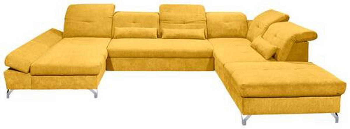 WOHNLANDSCHAFT in Mikrovelours Gelb  - Gelb/Silberfarben, Modern, Textil/Metall (168/350/245cm) - MID.YOU