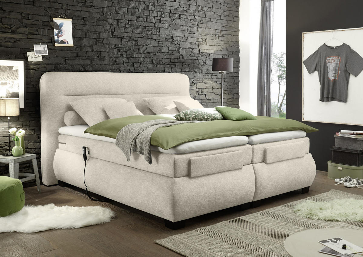 BOXSPRINGBETT 160/200 cm  in Sandfarben  - Sandfarben/Schwarz, Konventionell, Kunststoff/Textil (160/200cm) - MID.YOU