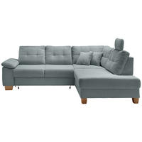 ECKSOFA Hellblau Cord Bettkasten, Schlaffunktion, Sitztiefenverstellung, Kopfstütze, Liegefläche im Originalstoff  - Naturfarben/Hellblau, MODERN, Holz/Textil (274/206cm) - Livetastic