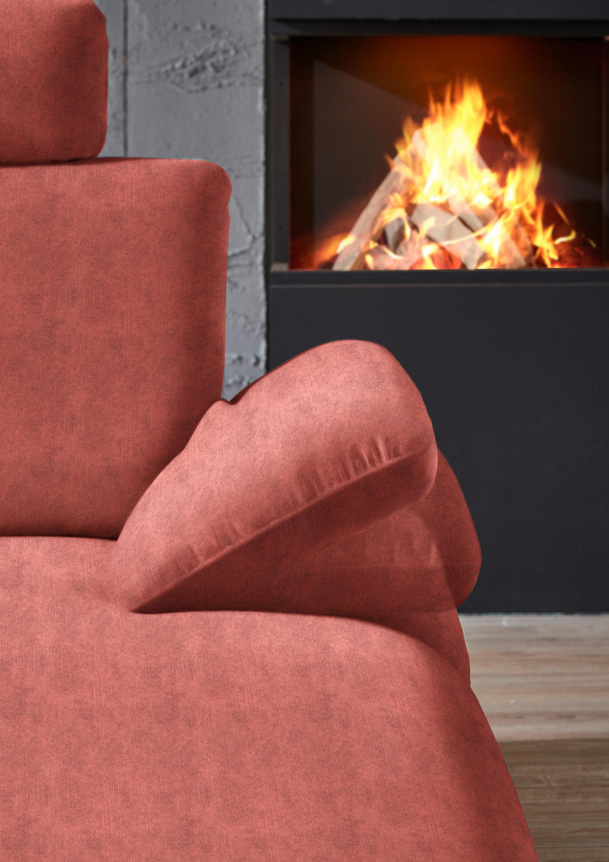 WOHNLANDSCHAFT in Velours Koralle  - Koralle/Schwarz, Design, Textil/Metall (208/344/180cm) - Dieter Knoll