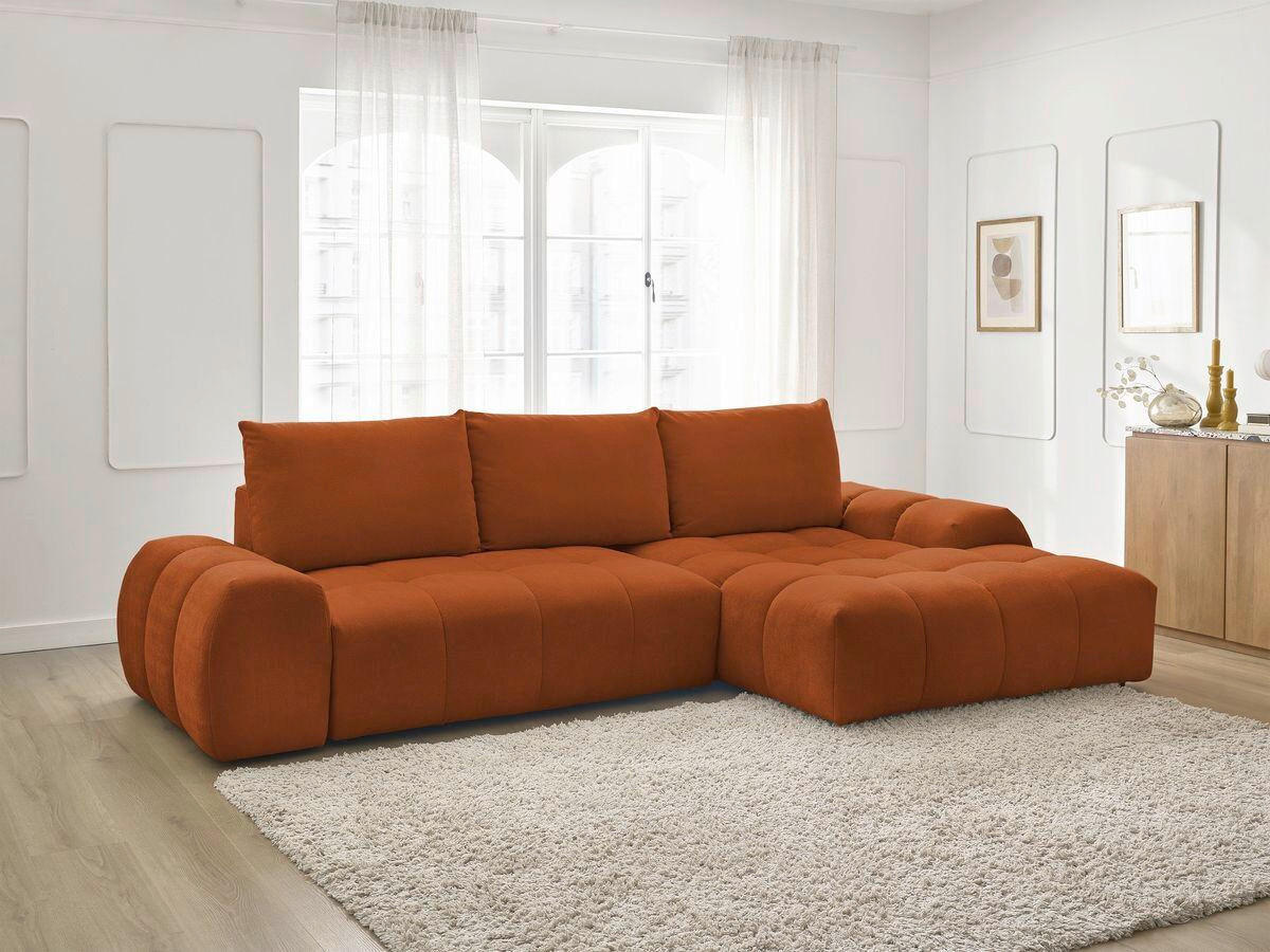 ECKSCHLAFSOFA EVEREST  mit Rücken echt, Armteil links, Armteil rechts Struktur Orange  - Schwarz/Orange, MODERN, Kunststoff/Textil (318/180cm) - Livetastic