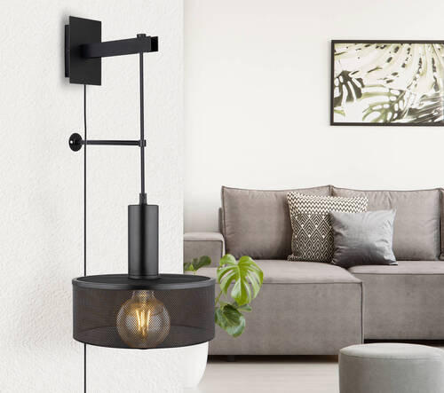 WANDLEUCHTE 25/29,5/57 cm   - Schwarz, Design, Metall (25/29,5/57cm) - Globo