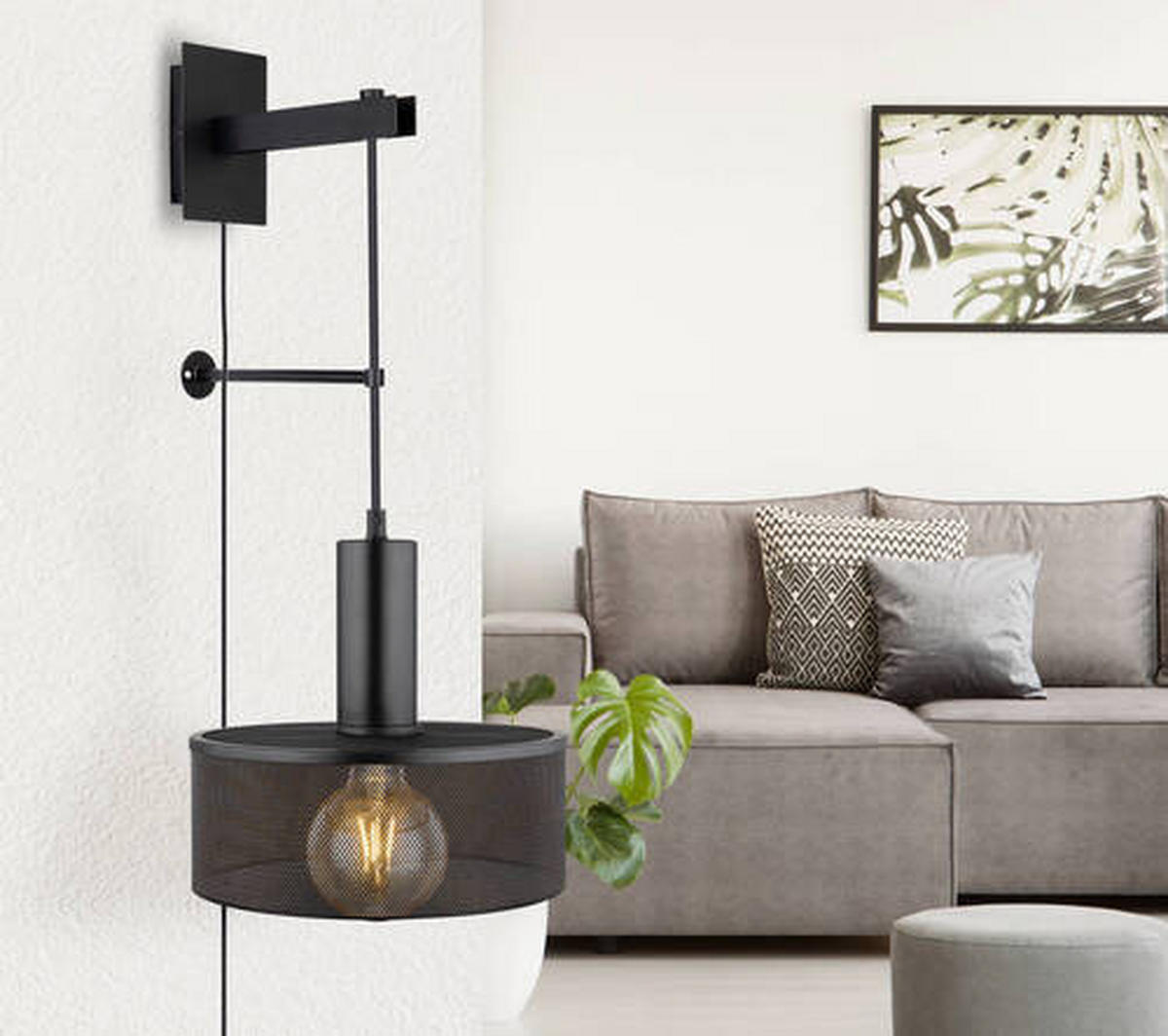 WANDLEUCHTE - Schwarz, Design, Metall (25/29,5/57cm) - Globo