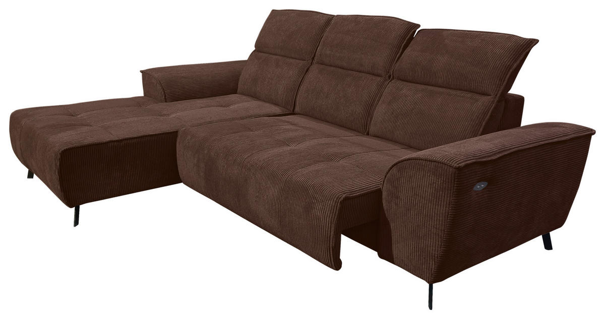 ECKSOFA Dunkelbraun Cord  - Dunkelbraun/Schwarz, KONVENTIONELL, Textil/Metall (196/290cm) - Carryhome