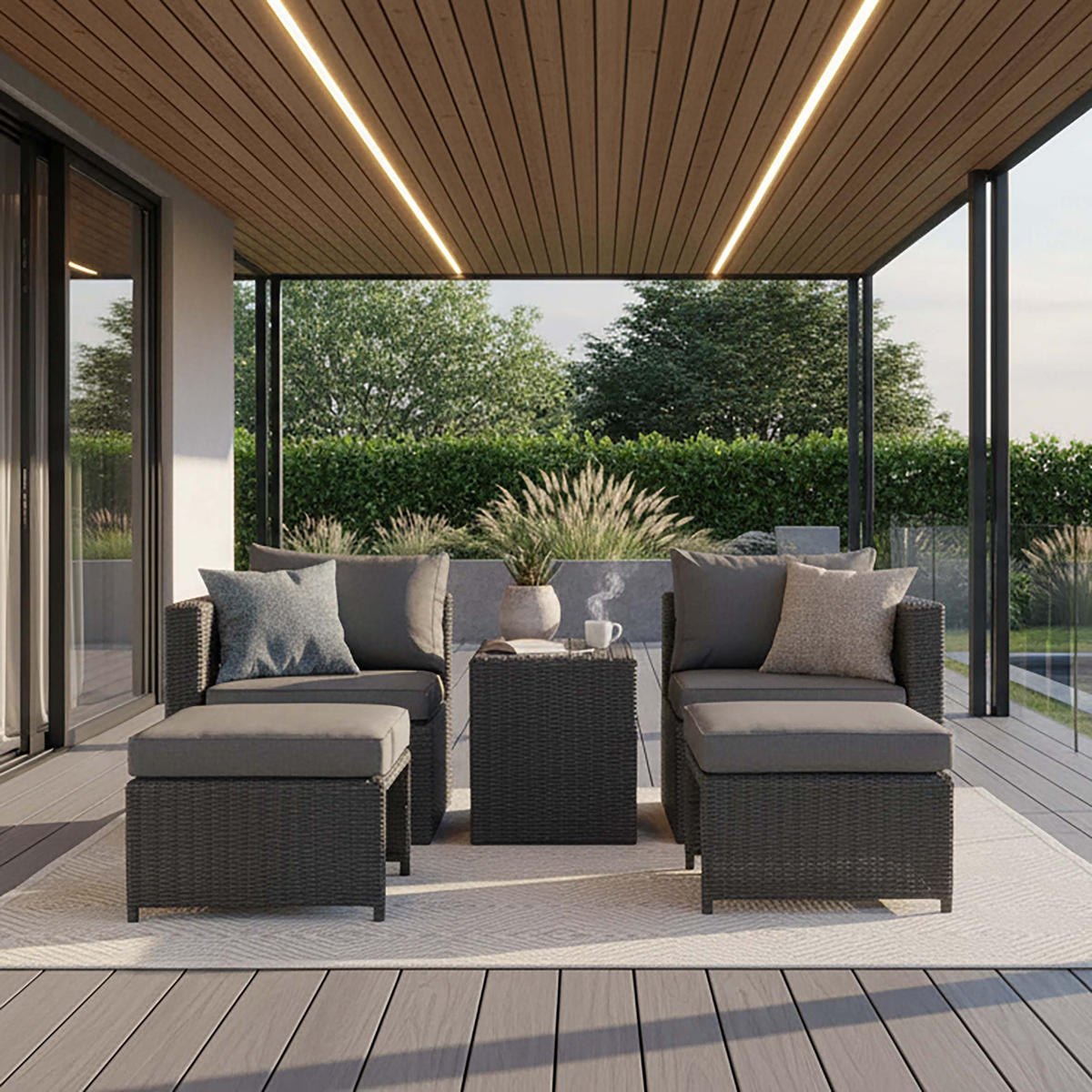 GARTENSET 3-teilig Stahl 3-teilig  - Schwarz/Grau, KONVENTIONELL, Kunststoff/Metall - Gardenson