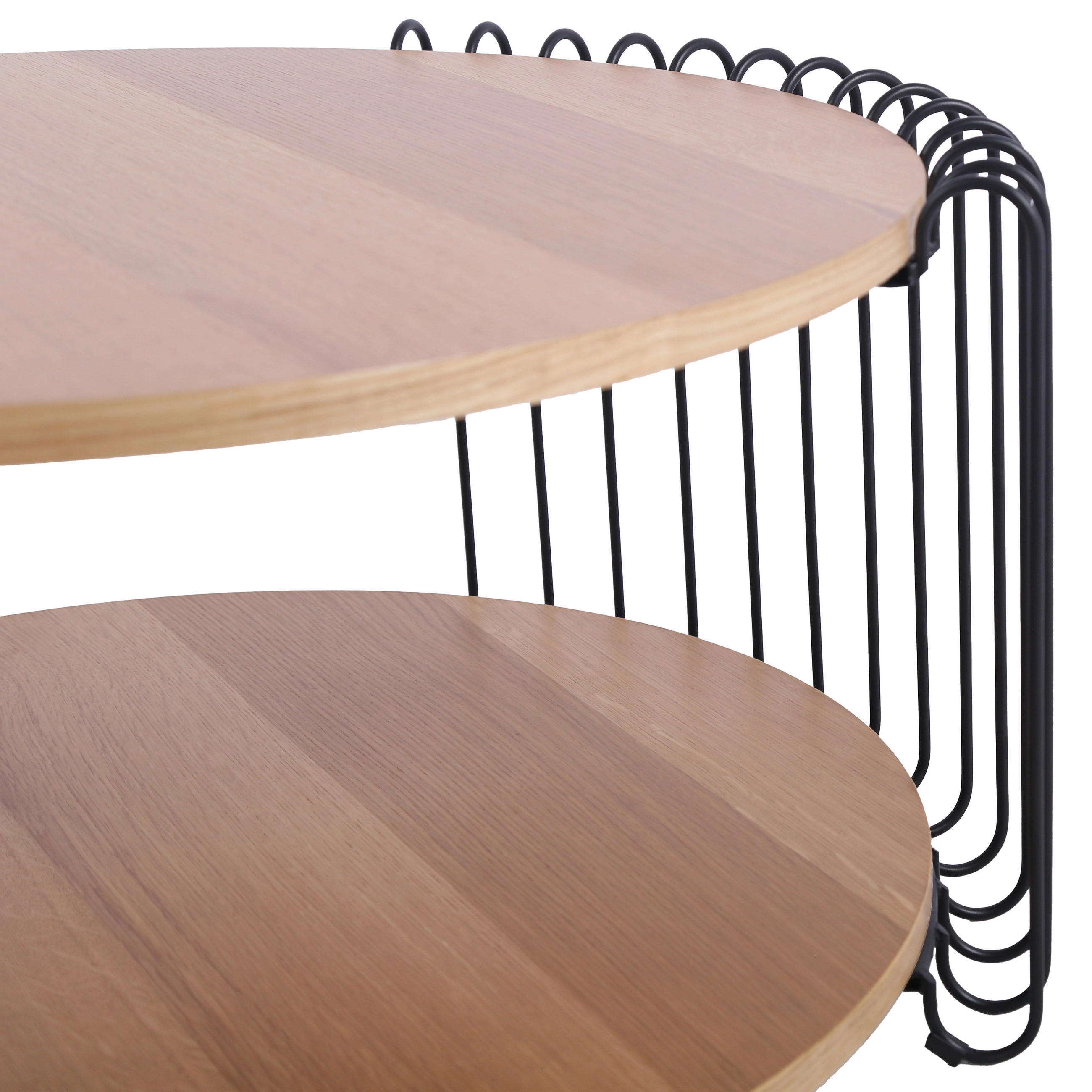 Thumbnail - Stylife Couchtisch, Schwarz, Eiche, Holz, Metall, Holzwerkstoff, Eiche, furniert, rund, Gittergestell, 80x38x80 cm, Stau...