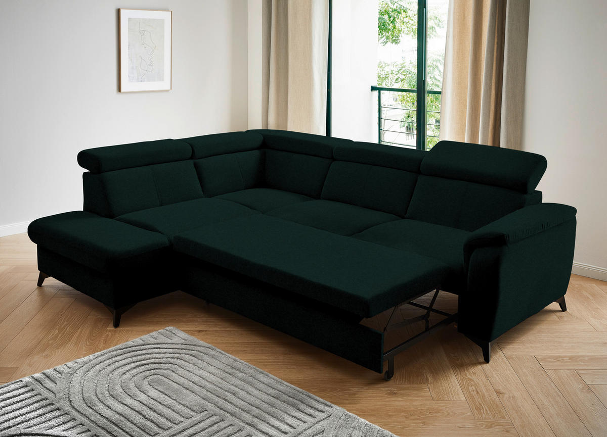 ECKSOFA in Mikrofaser Waldgrün  - Waldgrün/Schwarz, Design, Textil/Metall (203/260cm) - Stylife