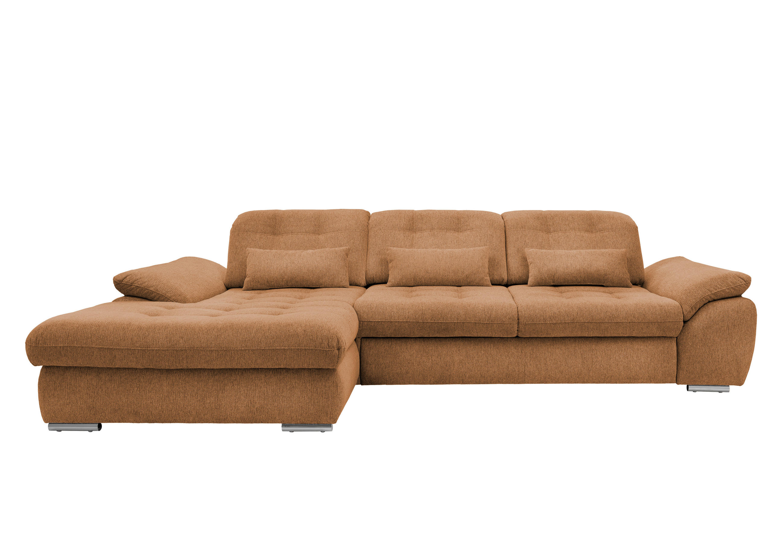 ECKSOFA Currygelb Chenille Nierenkissen, Bettkasten, Schlaffunktion, Rücken echt, Kopfteilverstellung, Sitztiefenverstellung, Liegefläche im Originalstoff  - Chromfarben/Currygelb, MODERN, Textil/Metall (184/314cm) - Livetastic