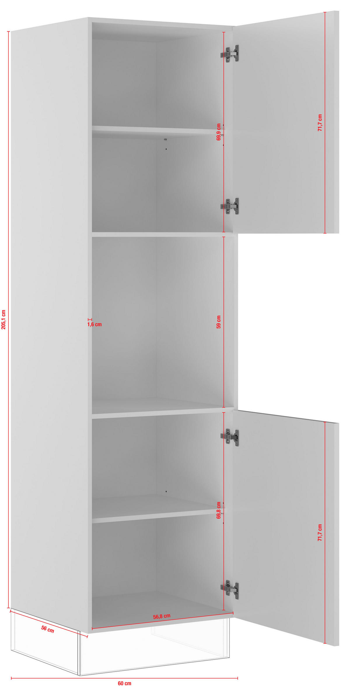 GERÄTEUMBAUSCHRANK 60/220,6/57,6 cm  in Weiß  - Edelstahlfarben/Weiß, Basics, Holzwerkstoff/Metall (60/220,6/57,6cm) - Impuls