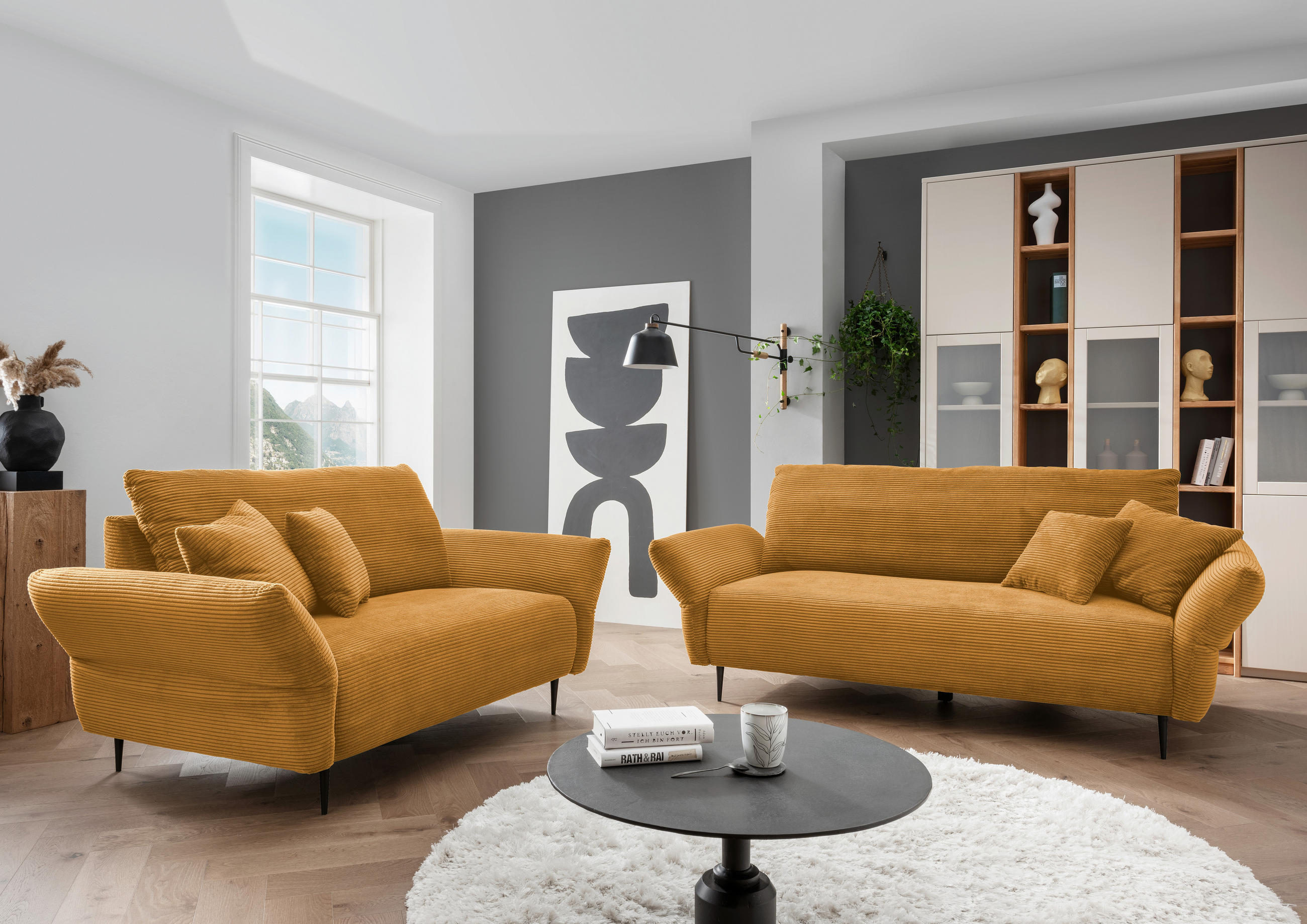 SITZGARNITUR in Cord Goldfarben  - Goldfarben/Schwarz, Design, Textil/Metall - Livetastic