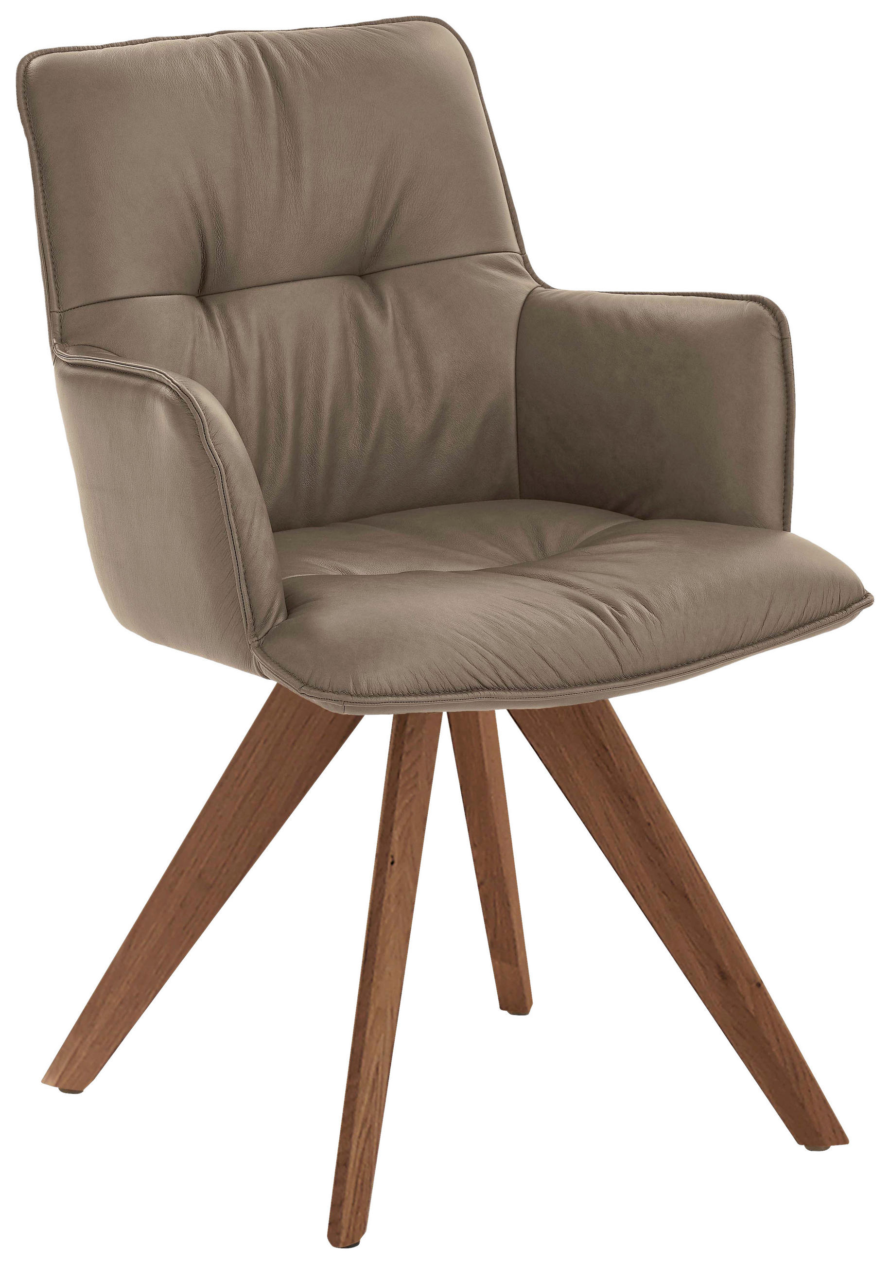 ARMLEHNSTUHL  inklusive Armlehnen, Gestellauswahl  Echtleder  Taupe, Nussbaumfarben  - Taupe/Nussbaumfarben, Design, Leder/Holz (59/89/63cm) - Dieter Knoll
