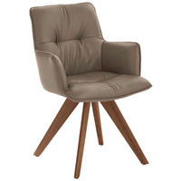 ARMLEHNSTUHL  inklusive Armlehnen, Gestellauswahl  Echtleder  Taupe, Nussbaumfarben  - Taupe/Nussbaumfarben, Design, Leder/Holz (59/89/63cm) - Dieter Knoll