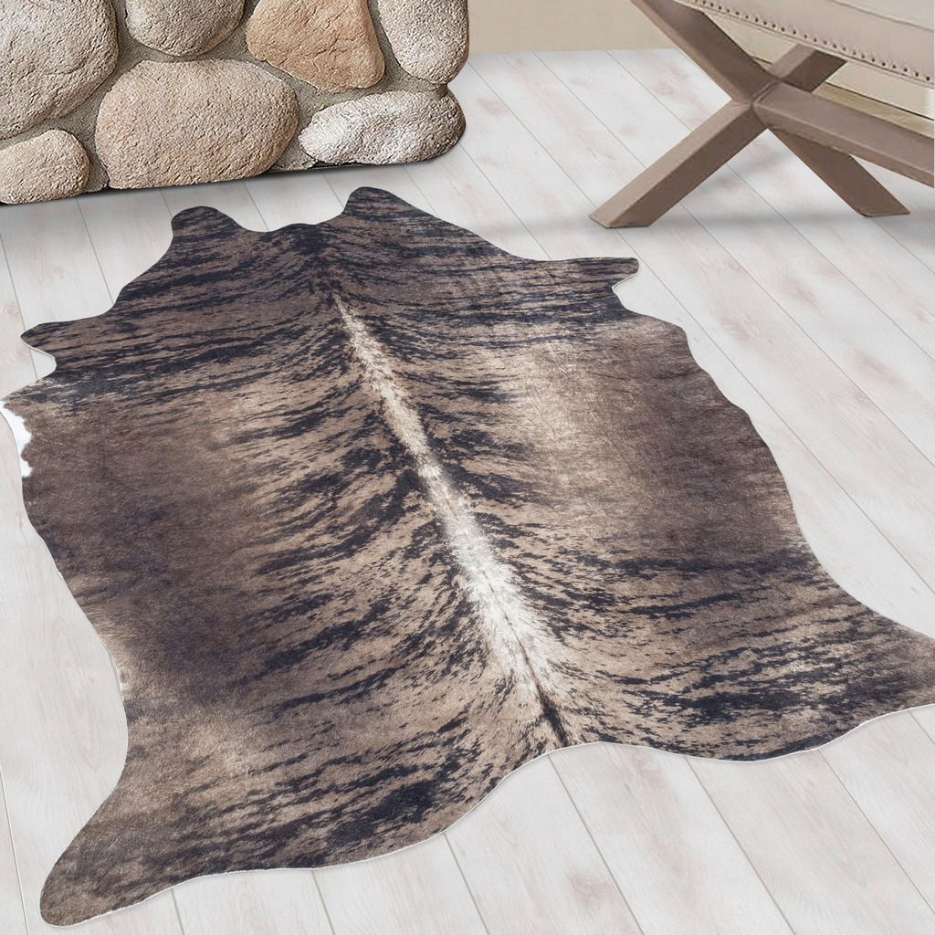 Thumbnail - Novel Fellteppich Etosha, Braun, Weiß, Textil, Lederoptik, Tierform, 150x200 cm, Oeko-Tex® Standard 100, für Fußbodenhei...