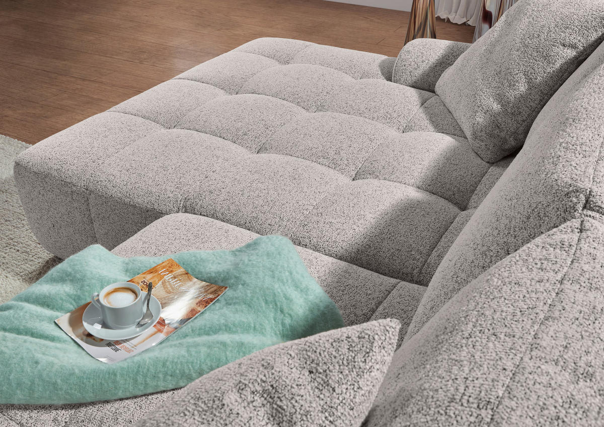 Ecksofa mit Funktion Grau Flachgewebe Zierkissen, Rückenkissen, Bettkasten, Schlaffunktion, Rücken echt, Liegefläche im Originalstoff  - Schwarz/Grau, KONVENTIONELL, Kunststoff/Textil (190/277cm) - Carryhome