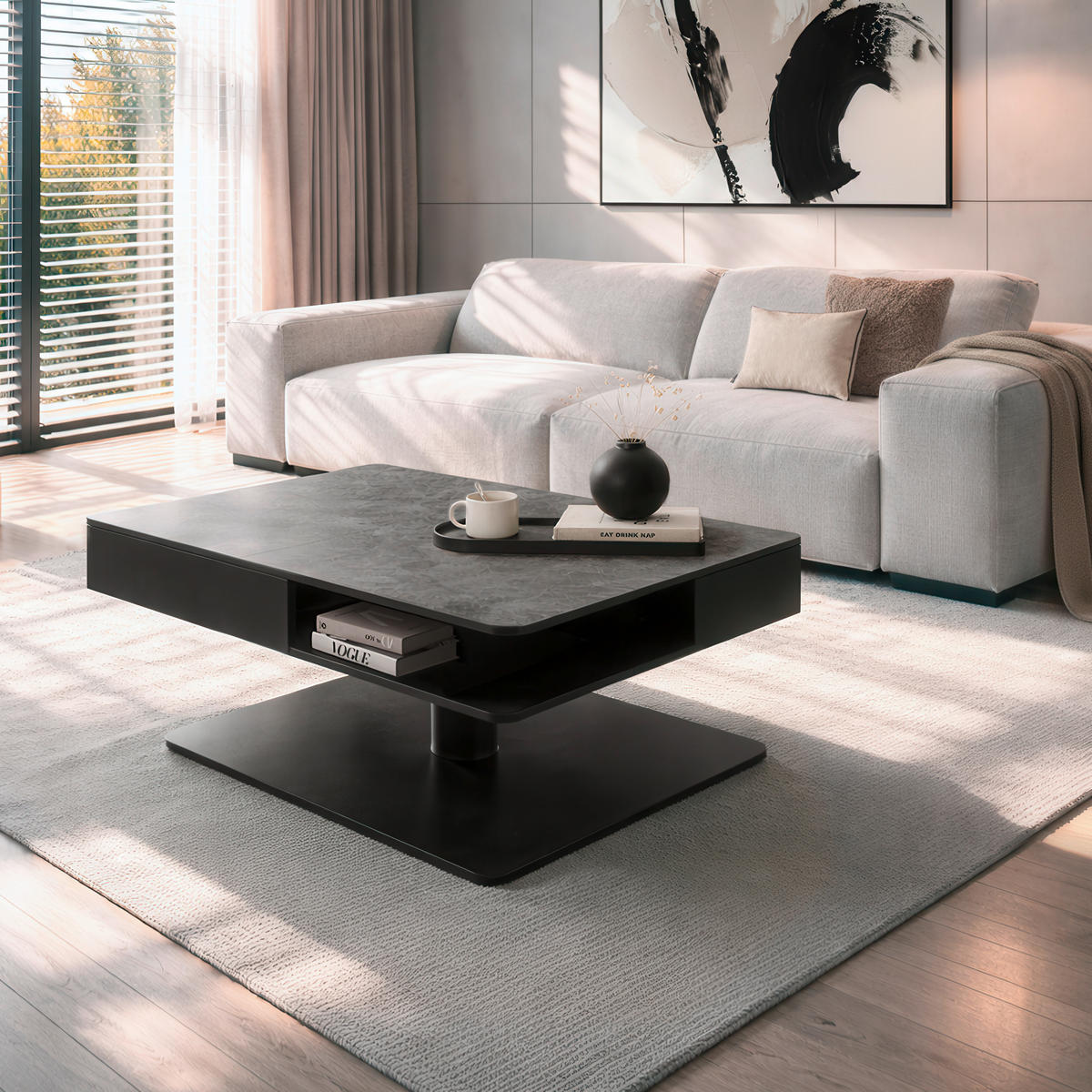 COUCHTISCH ESG 110/65/42-57 cm rechteckig Grau, Schwarz  - Schwarz/Grau, Basics, Glas/Keramik (110/65/42-57cm) - Dieter Knoll