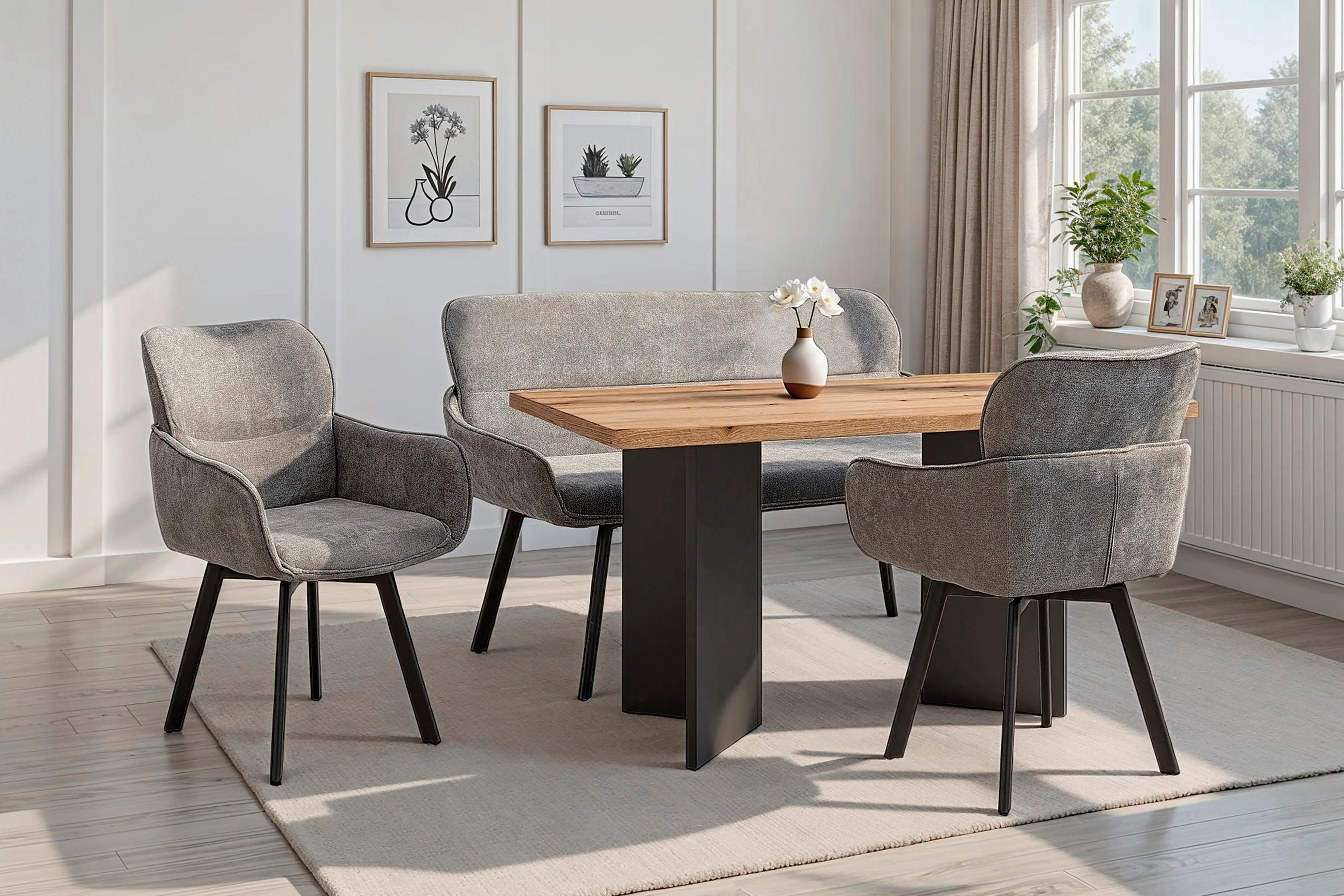 SITZBANK 140/90/62 cm Webstoff Dunkelgrau, Schwarz Metall  - Dunkelgrau/Schwarz, MODERN, Textil/Metall (140/90/62cm) - MID.YOU