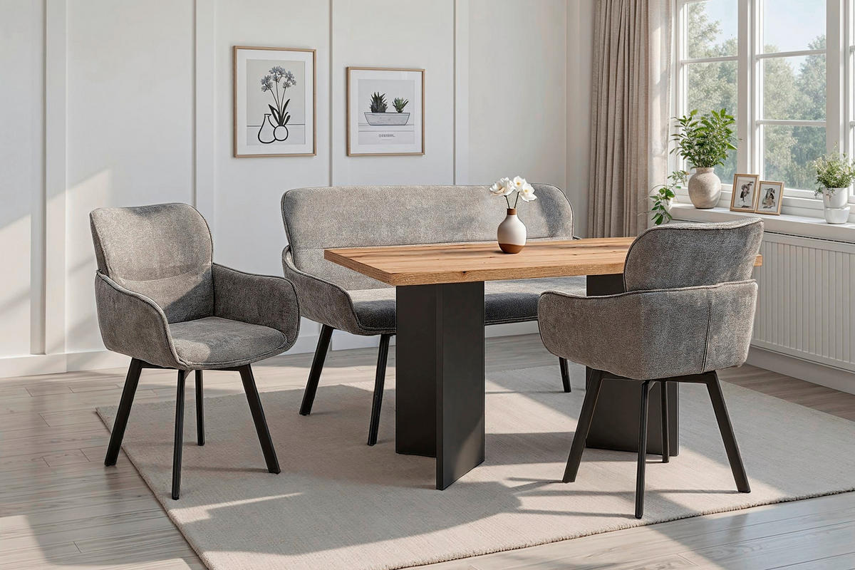 SITZBANK in Metall, Textil Schwarz, Dunkelgrau  - Dunkelgrau/Schwarz, MODERN, Textil/Metall (140/90/62cm) - MID.YOU