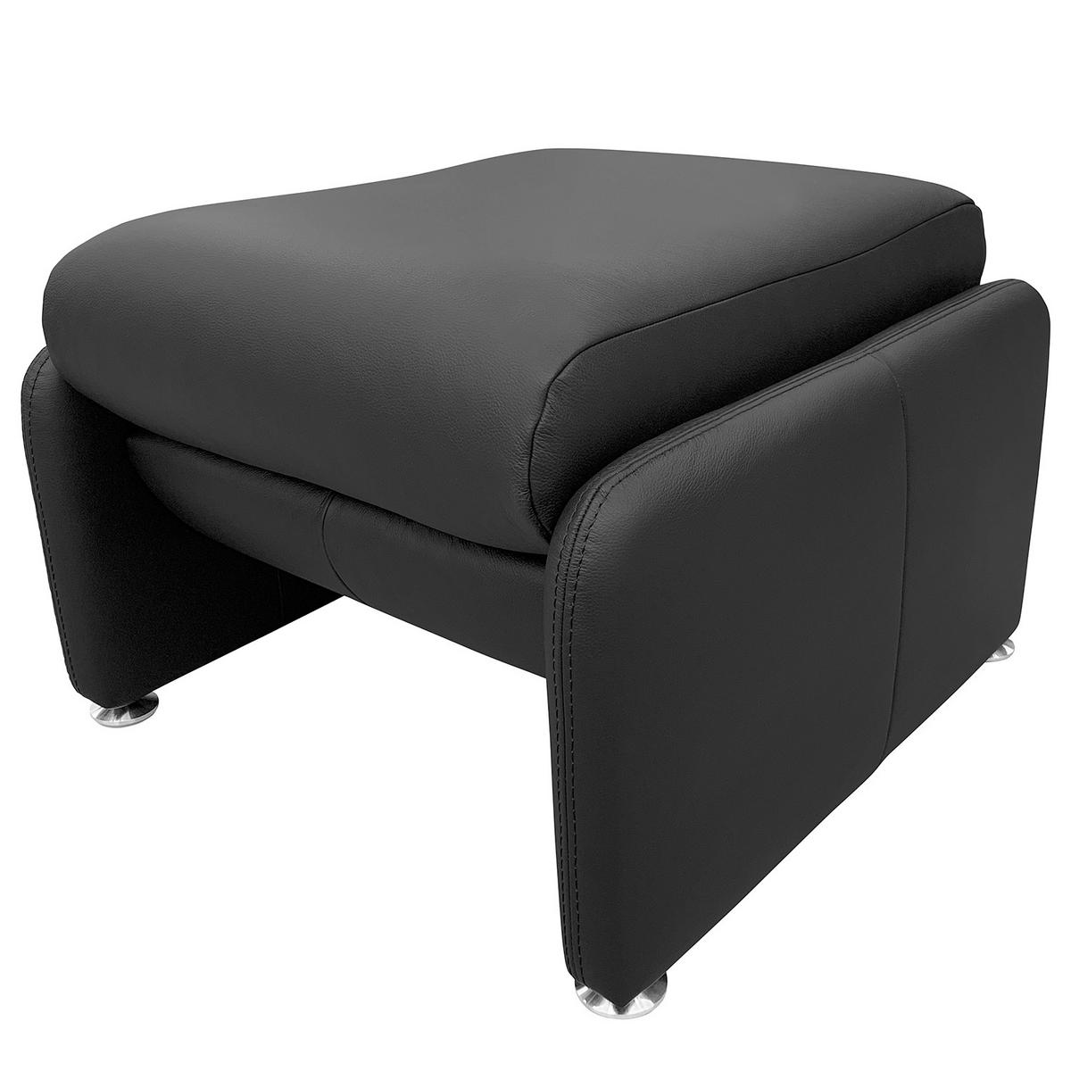 HOCKER Echtleder Schwarz  - Silberfarben/Schwarz, Design, Leder/Metall (62/42/60cm) - Livetastic