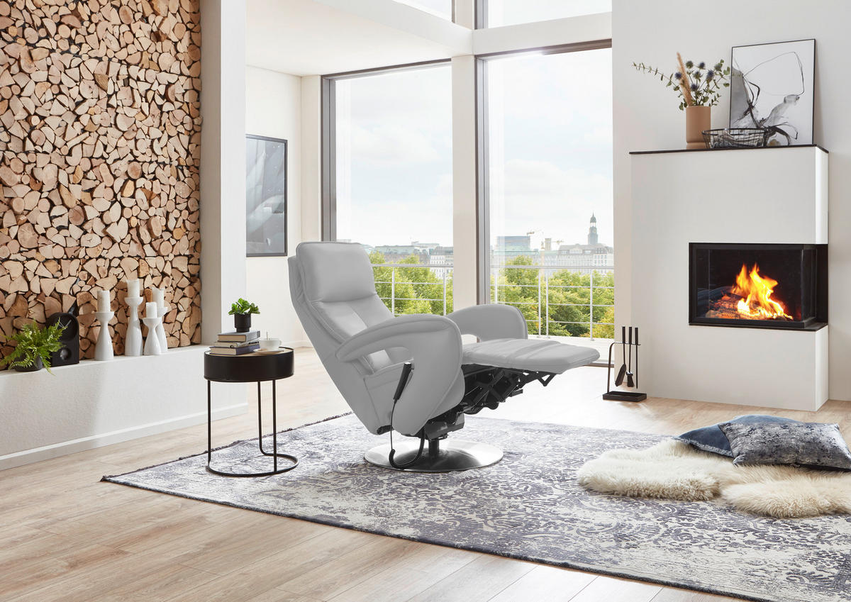 RELAXSESSEL in Leder Weiss  - Chromfarben/Weiss, Design, Leder/Metall (77/110/87cm) - Valdera