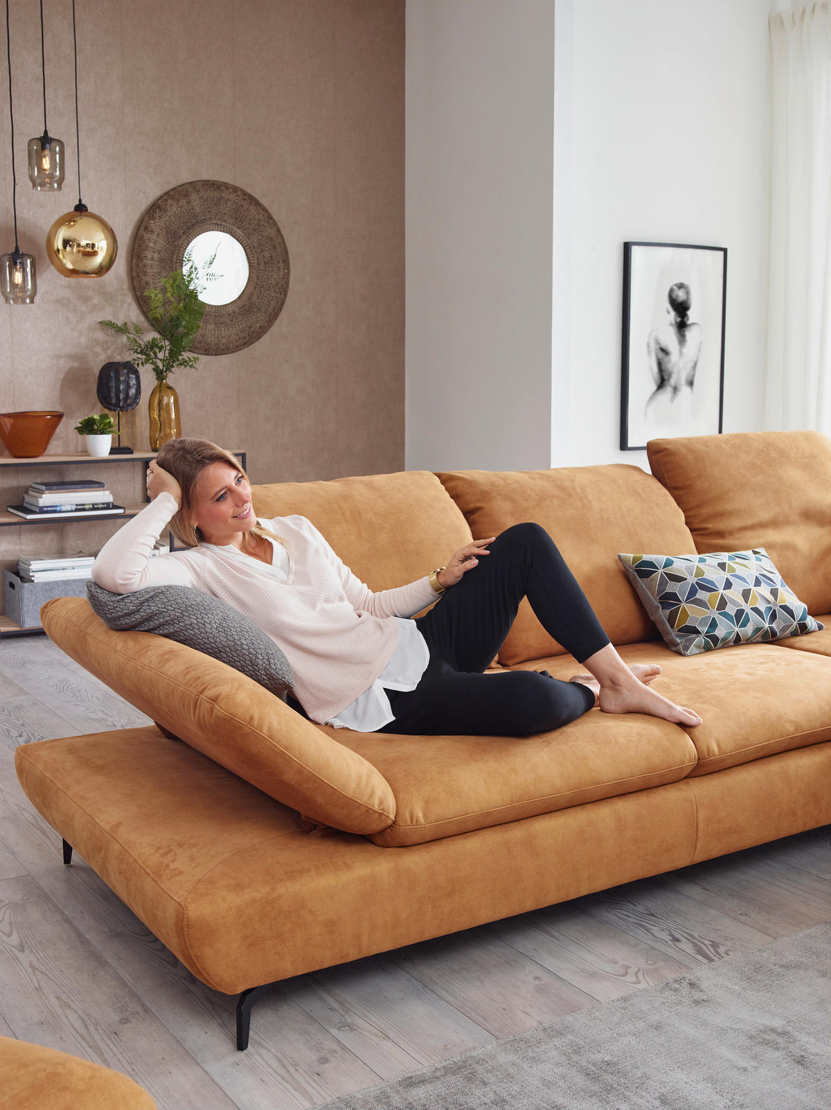 ECKSOFA in Flachgewebe Currygelb  - Currygelb/Schwarz, Design, Textil/Metall (315/200cm) - Chilliano