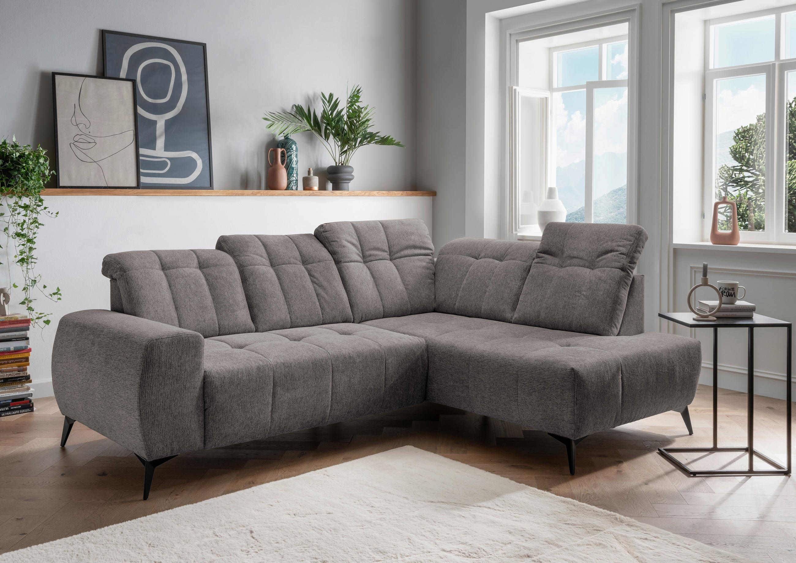 ECKSOFA Graubraun Chenille  - Graubraun/Schwarz, MODERN, Textil/Metall (261/200cm) - Livetastic