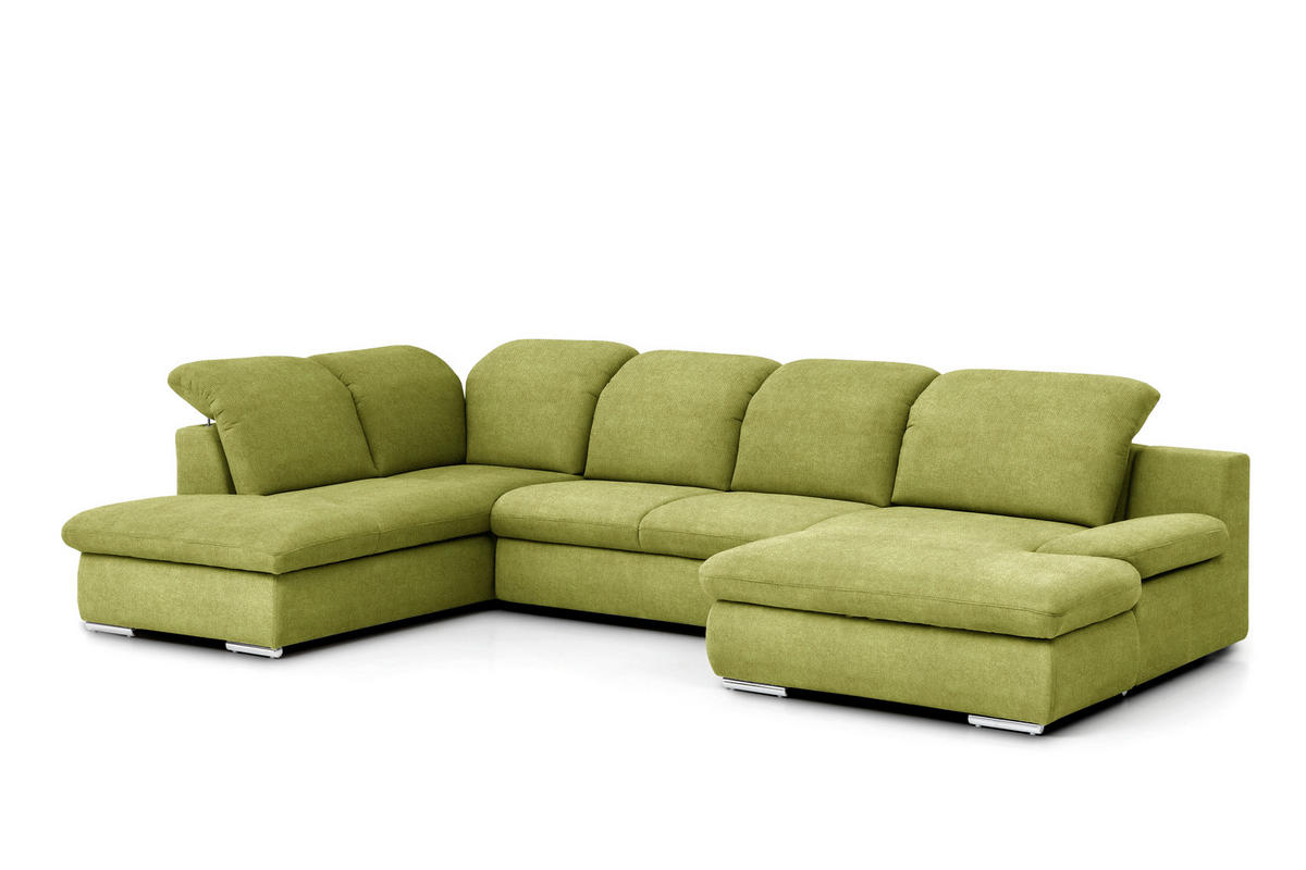WOHNLANDSCHAFT in Chenille Grün  - Chromfarben/Grün, Design, Textil/Metall (212/353/165cm) - Livetastic