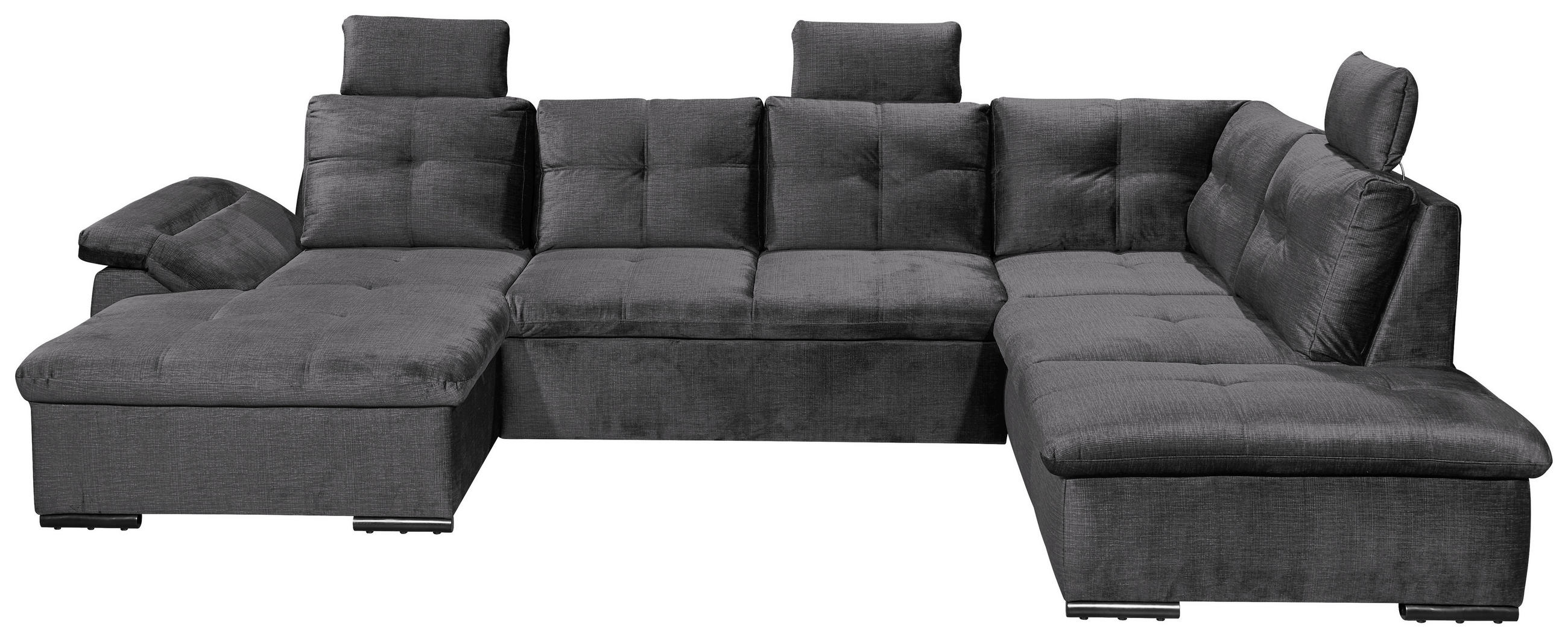 WOHNLANDSCHAFT Grau Mikrovelours  - Schwarz/Grau, KONVENTIONELL, Kunststoff/Textil (127/334/217cm) - Carryhome