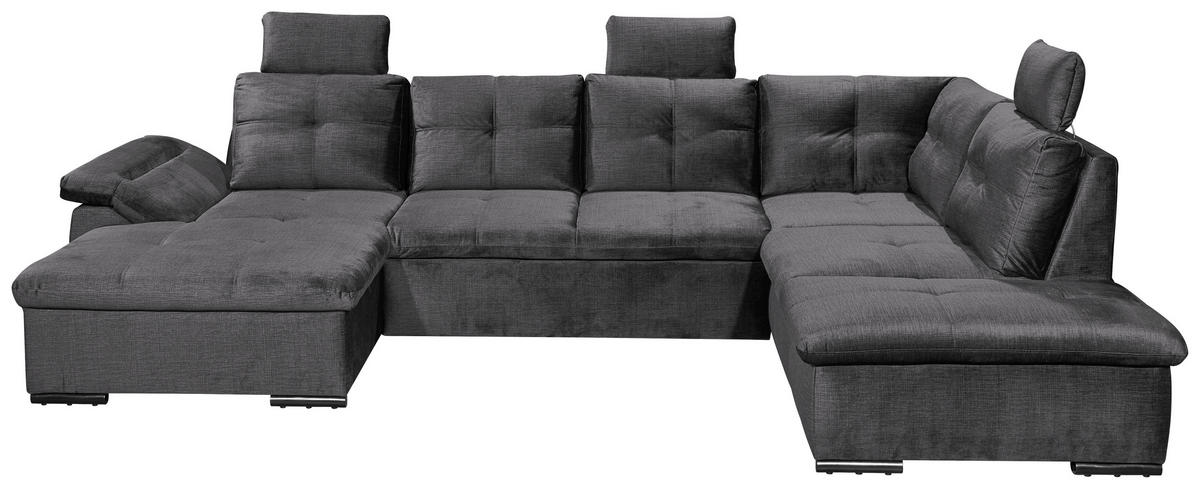 SOFFA i mikrovelour grå  - svart/grå, Klassisk, textil/plast (127/334/217cm) - MID.YOU