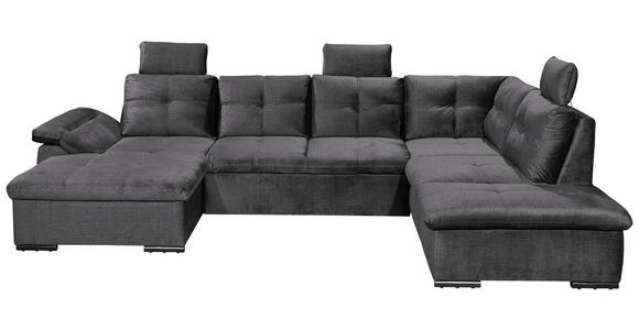 WOHNLANDSCHAFT in Mikrovelours Grau  - Schwarz/Grau, KONVENTIONELL, Kunststoff/Textil (127/334/217cm) - Carryhome