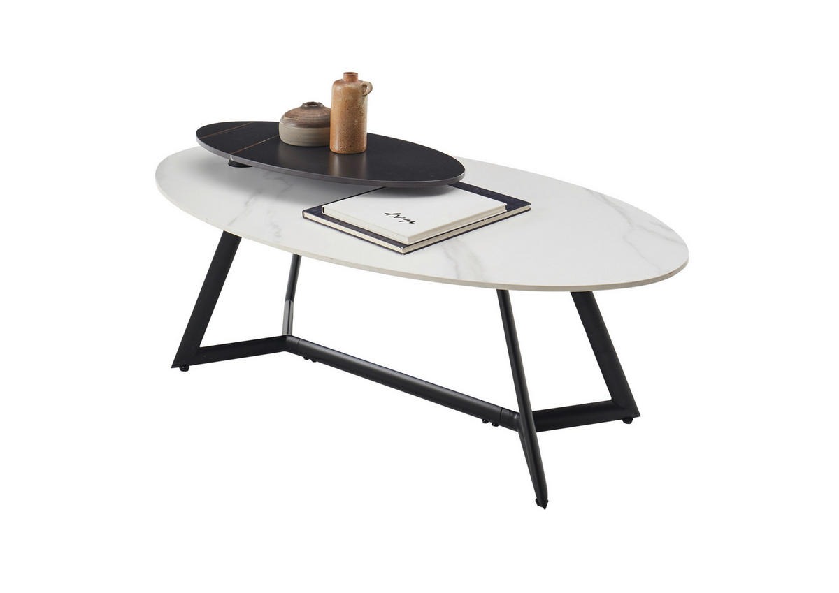 KONFERENČNÍ STOLEK, černá, bílá, kov, keramika, 110/60/48 cm - bílá/černá, Konvenční, kov/keramika (110/60/48cm) - Modante