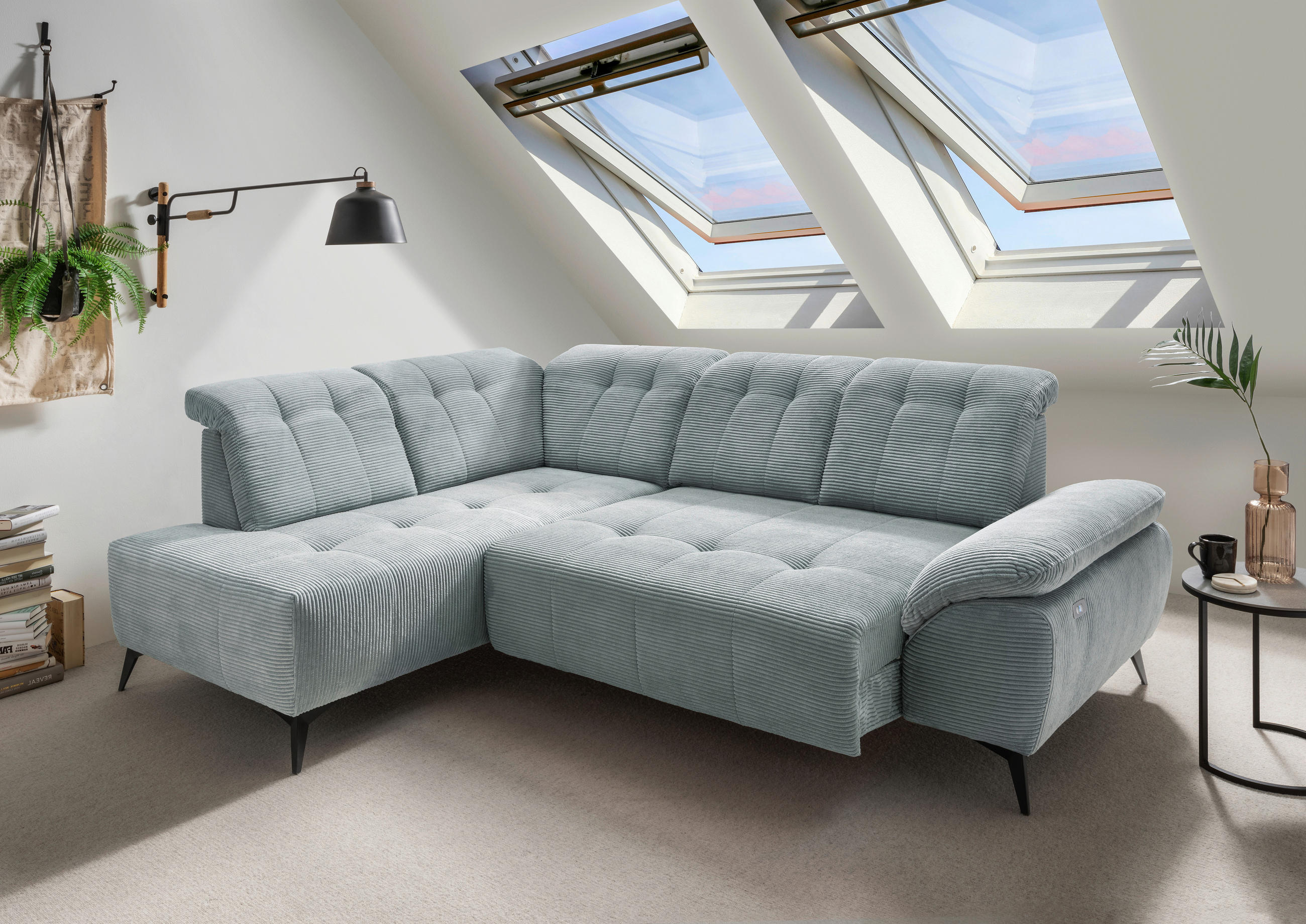 ECKSOFA in Cord Hellblau  - Schwarz/Hellblau, Modern, Textil/Metall (200/272cm) - Livetastic