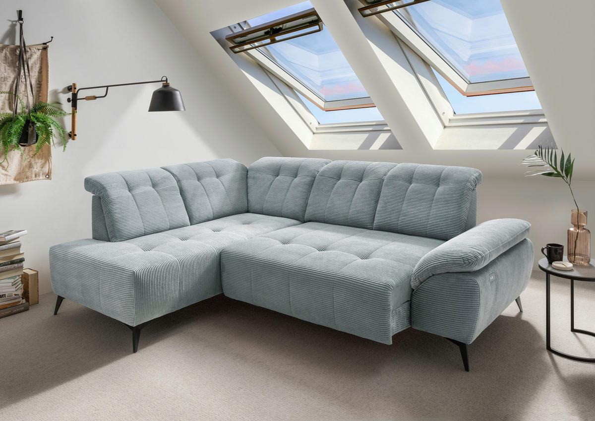ECKSOFA in Cord Hellblau  - Schwarz/Hellblau, Modern, Textil/Metall (200/272cm) - Livetastic