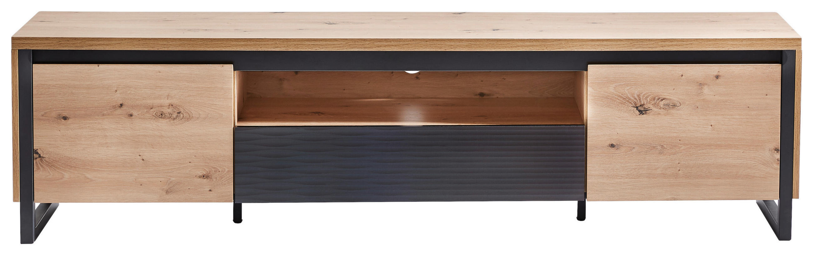 LOWBOARD  in 188/48/40 cm  - Eichefarben/Schwarz, Design, Holzwerkstoff/Metall (188/48/40cm) - Xora