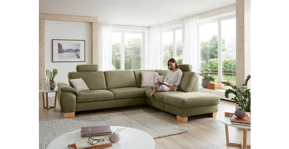 ECKSOFA in Mikrofaser Hellgrün  - Wildeiche/Beige, Natur, Holz/Textil (286/236cm) - Voleo