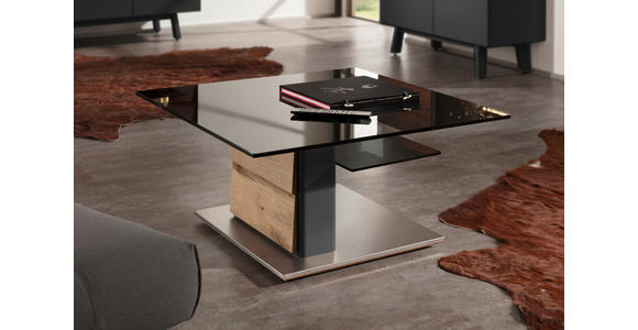 COUCHTISCH in Holz, Metall, Glas, Holzwerkstoff 85/85/43 cm - Edelstahlfarben/Fango, Design, Glas/Holz (85/85/43cm) - Moderano