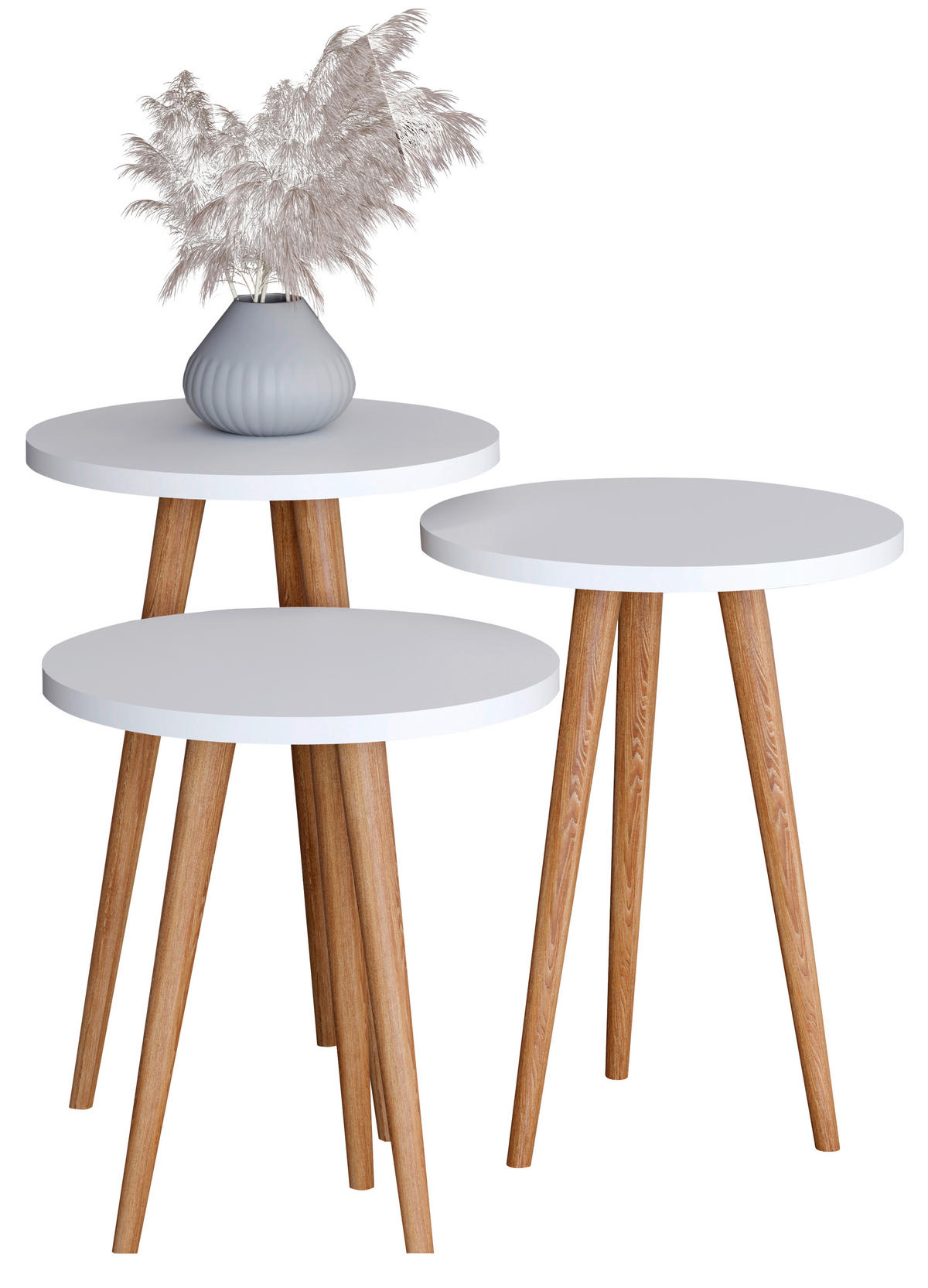 BEISTELLTISCHSET in Holzwerkstoff 34/34/42-47-52 cm  - Honigeiche/Weiss, Design, Holzwerkstoff (34/34/42-47-52cm) - MID.YOU