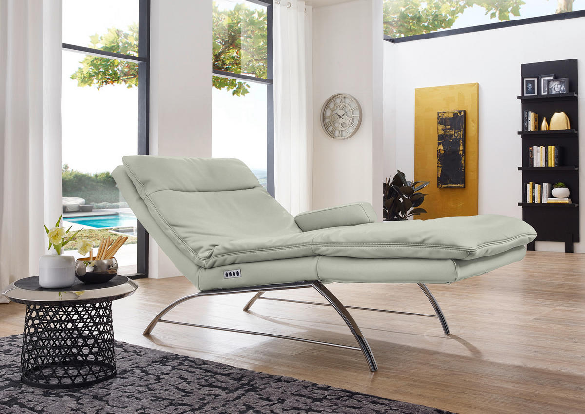 RELAXLIEGE in Echtleder Hellgrau  - Hellgrau/Alufarben, Basics, Leder (95/91/170cm) - Chilliano
